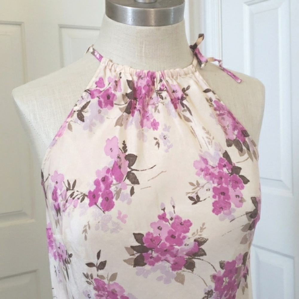 LOFT Ann Taylor 100% Silk Floral Halter Top Cream Pink Purple Lilac • SIZE SMALL - Picture 4 of 8